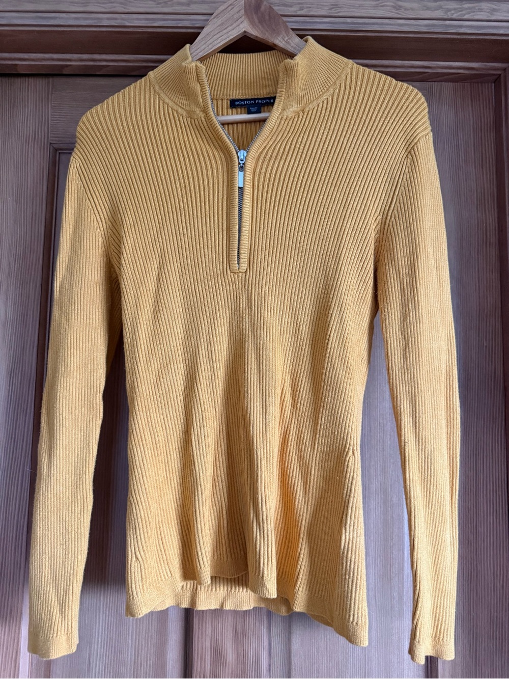 Boston Proper Mustard Yellow Ribbed Half-Zip Top